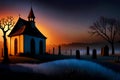 Landscape with old church and graveyard Royalty Free Stock Photo