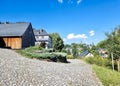 landscape with old farm house and barn Royalty Free Stock Photo