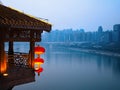 Landscape old and mordern buildings of downtown near water at Chongqing, China Royalty Free Stock Photo