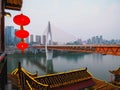 Landscape old and mordern buildings of downtown near water at Chongqing, China Royalty Free Stock Photo