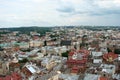 The landscape of the old part of the city of Lviv in Western Ukraine: historic buildings, cathedrals, architectural monuments, pav Royalty Free Stock Photo