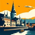 Landscape of the old town of Prague, Czech Republic. Vector illustration generative AI