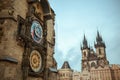 Landscape with Old Town Square and Astronomical Clock Royalty Free Stock Photo