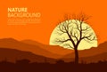 Landscape with old tree over sun. Royalty Free Stock Photo