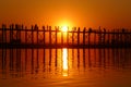 Landscape of an old wooden bridge at sunset