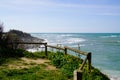 Landscape Oleron island Atlantic beach in sand dunes fence in coast ocean france Royalty Free Stock Photo