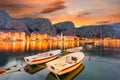 Landscape with Omis town at night, Croatia Royalty Free Stock Photo