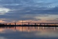 Westgate Bridge at sunset over the Yarra River in Melbourne, Australia. Royalty Free Stock Photo