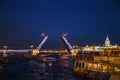 Landscape with open Palace bridge, view from Neva river from boat, in St. Petersburg Royalty Free Stock Photo