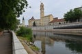 Landscape of the Oradea City Hall and part of the Saint Ladislaus Church, Oradea, Romania Royalty Free Stock Photo