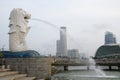 A landscape orientation photo of the Merlion statue in Singapore