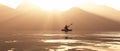 Landscape orientation, single kayaker on a lake