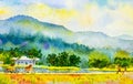 Landscape original painting family fitness by ride bicycle and run Royalty Free Stock Photo