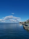 Landscape over lake Geneva and vevey harbor in Switzerland