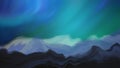 Landscape painting, Aurora Borealis over mountains. Royalty Free Stock Photo