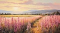 Provence Morning: A Realist Landscape Painting Of Gladiolus Field At Sunrise