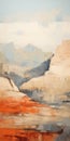 Vibrant Impasto Cliff Painting With Beige And Gray-blue Mountains