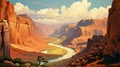 Landscape Painting In Maya Style With Western-inspired Portraits