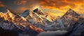 Landscape painting of mountains at sunset with sun breaking through clouds Royalty Free Stock Photo