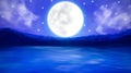 Landscape painting, Sea with full moon Royalty Free Stock Photo