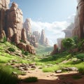 Artful Valley: A Stunning Ray Traced Canyon Scene With Lush Greenery