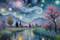a landscape of painting of star night
