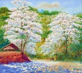 Landscape painting white color of crescent flower white