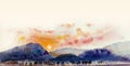 Landscape paintings colorful mountain range and rice field sunrise Royalty Free Stock Photo