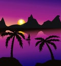 Landscape with palm trees at sunset