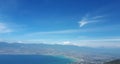 The landscape of Palu city with blue sea and blue sky