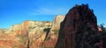 Landscape Panorama of Angels Landing and Great White Throne in Zion Canyon, Zion National Park, Utah, USA Royalty Free Stock Photo