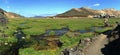 Landmannalaugar Landscape Panorama of Hot Springs and Meadows at Fjallabak Nature Reserve, Interior Highlands, Iceland Royalty Free Stock Photo