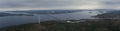 Landscape panorama with HÃ¶gakustenbron bridge in HÃ¶ga Kusten in Sweden from above