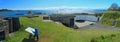 Landscape Panorama of Lower Battery and Fisgard Lighthouse, Fort Rodd Hill National Historic Site, Vancouver Island, Canada