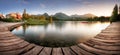 Landscape Panorama of Mountain lake Strbske pleso in National Park High Tatra, Slovakia, Europe at sunrise Royalty Free Stock Photo