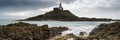 Landscape panorama of Mumbles lighthouse in Wales with sunbeams Royalty Free Stock Photo