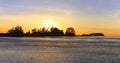 Landscape Panorama of Pacific Sunset on Chesterman Beach and Islands, Tofino, Vancouver Island, British Columbia, Canada