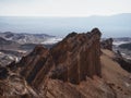 Landscape panorama view of rock formations in Valley of the moon Valle de la luna near San Pedro de Atacama desert Chile Royalty Free Stock Photo