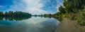 Panorama on beach on sacramento river in fall with views at bend in river channel Royalty Free Stock Photo