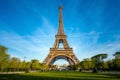 Landscape panoramic view on the Eiffel tower and park during the sunny day in Paris, France. Travel and Vacation concept Royalty Free Stock Photo