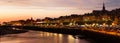 Landscape panoramic view on the riverside of Trouville city at night , famous french resort in Normandy