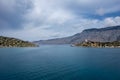 Landscape of Panormitis bay, Symi island, Greece.