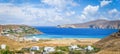 Landscape with Panormos beach, Mykonos island, Greece Royalty Free Stock Photo