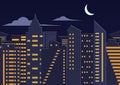Landscape paper cuted art style night urban city with moon.