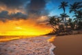 Landscape of paradise tropical island beach, sunrise shot Royalty Free Stock Photo