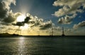Landscape of paradise tropical island beach, sunrise shot. Royalty Free Stock Photo