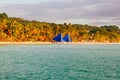 Landscape of paradise tropical island with palms and white sand beach. tourist spot in Asia Philippines Royalty Free Stock Photo