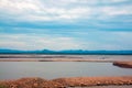 Landscape of Pasak Jolasid Dam with mountain and sky on summer