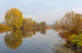 Landscape in pastel shades with Vorskla river at autumnal season