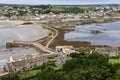 Landscape of Path revealed at low tide to St Michael's Mount from Marazion Cornwall England